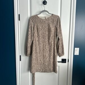 Gorgeous gold and cream with black speckles midi dress with tie waist detail